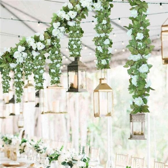 4 Pack (29.8 FT) Artificial Rose Vine Flowers Garland Hanging Baskets Rose Ivy - Picture 13 of 14